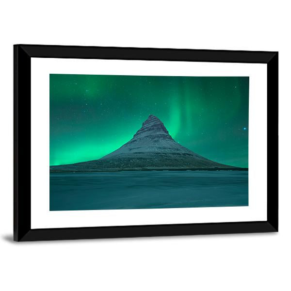 Northern Lights At Mount Kirkjufell Canvas Wall Art-3 Horizontal-Gallery Wrap-25" x 16"-Tiaracle