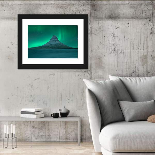 Northern Lights At Mount Kirkjufell Canvas Wall Art-3 Horizontal-Gallery Wrap-25" x 16"-Tiaracle