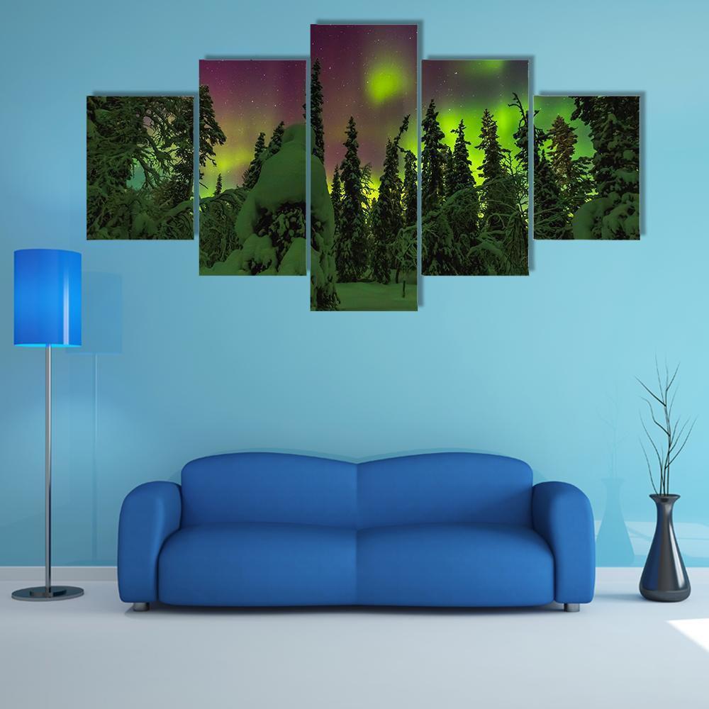 Northern Lights Finish Lapland Canvas Wall Art-5 Star-Gallery Wrap-62" x 32"-Tiaracle