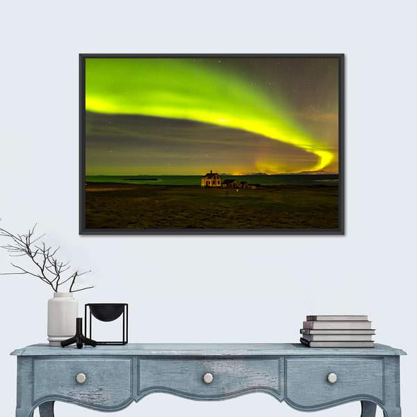Northern Lights In Iceland Canvas Wall Art-1 Piece-Floating Frame-24" x 16"-Tiaracle