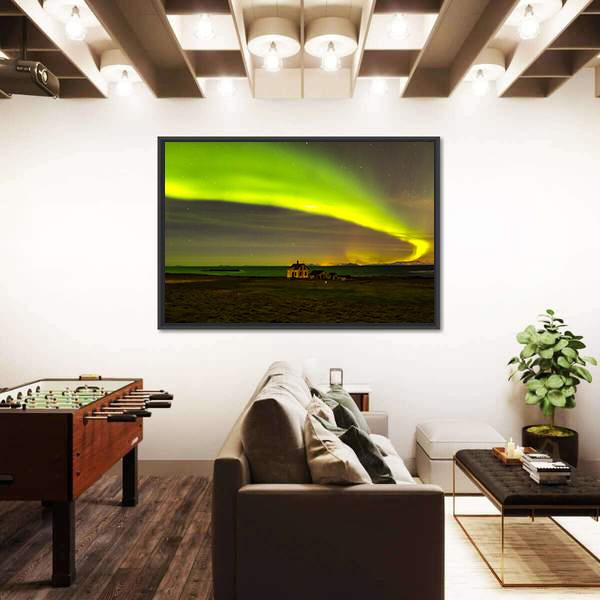 Northern Lights In Iceland Canvas Wall Art-3 Horizontal-Gallery Wrap-25" x 16"-Tiaracle