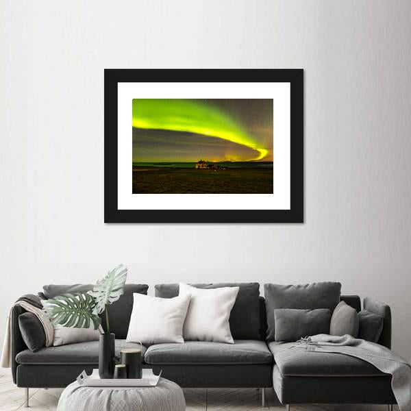 Northern Lights In Iceland Canvas Wall Art-3 Horizontal-Gallery Wrap-25" x 16"-Tiaracle