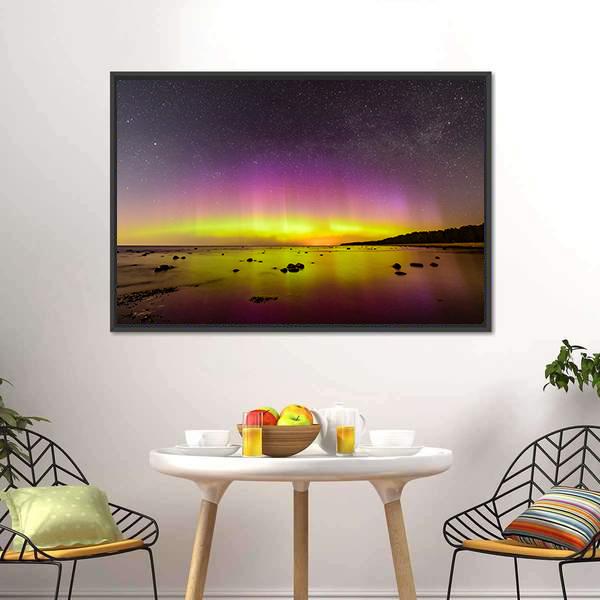 Northern Lights Over Baltic Sea Canvas Wall Art-3 Horizontal-Gallery Wrap-25" x 16"-Tiaracle