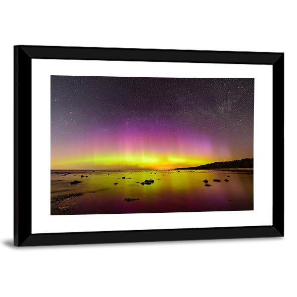 Northern Lights Over Baltic Sea Canvas Wall Art-3 Horizontal-Gallery Wrap-25" x 16"-Tiaracle
