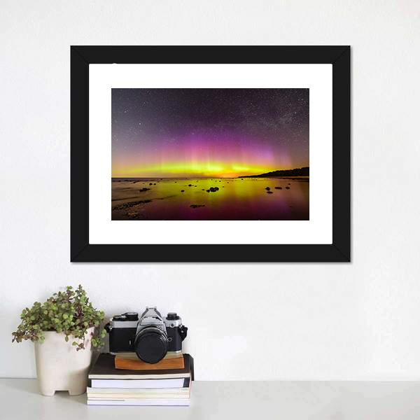 Northern Lights Over Baltic Sea Canvas Wall Art-1 Piece-Framed Print-20" x 16"-Tiaracle