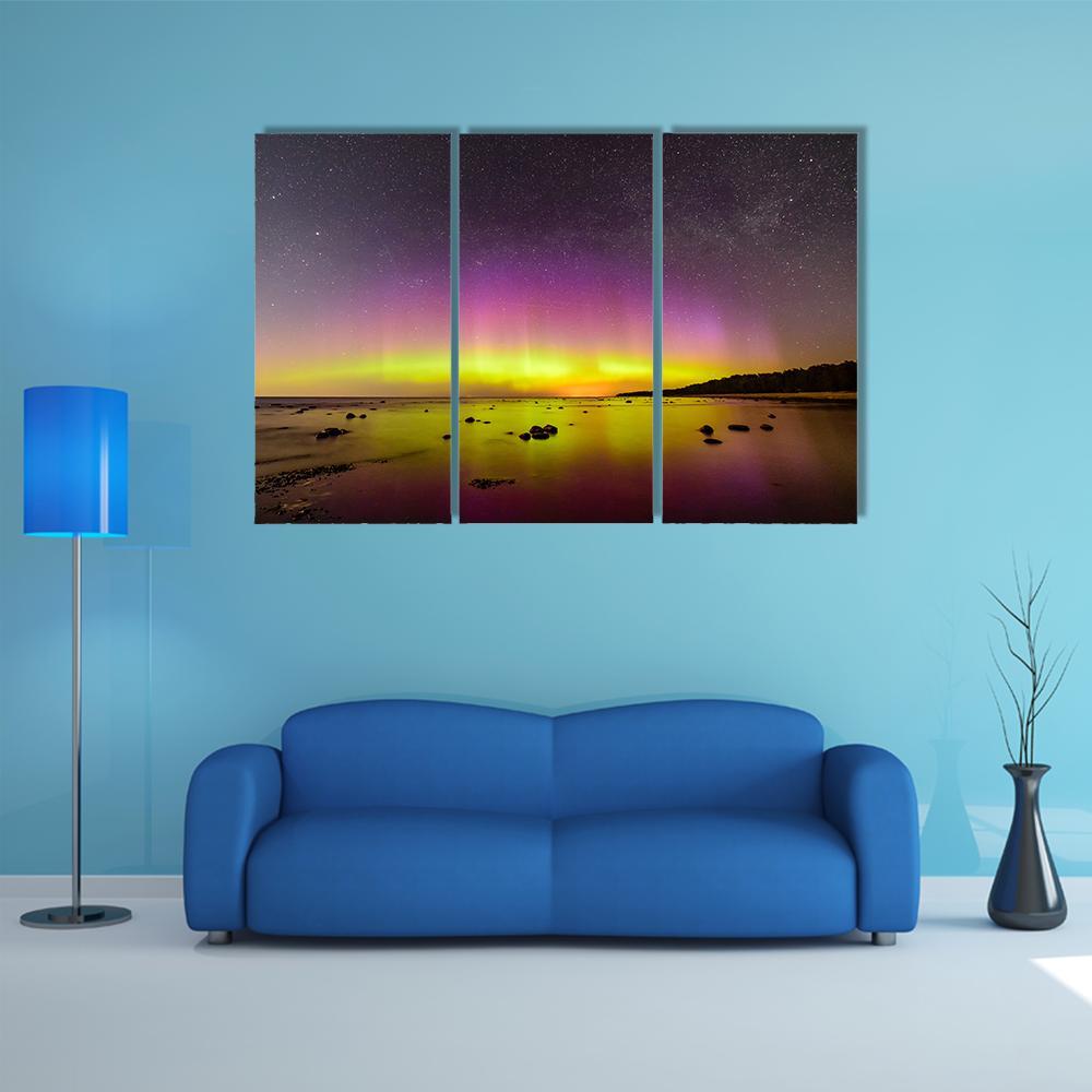 Northern Lights Over Baltic Sea Canvas Wall Art-3 Horizontal-Gallery Wrap-37" x 24"-Tiaracle