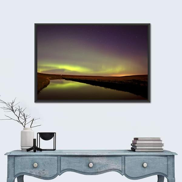 Northern Lights Over Moose Jaw River Canvas Wall Art-1 Piece-Floating Frame-24" x 16"-Tiaracle