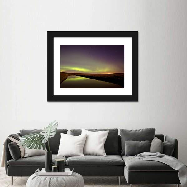 Northern Lights Over Moose Jaw River Canvas Wall Art-3 Horizontal-Gallery Wrap-25" x 16"-Tiaracle