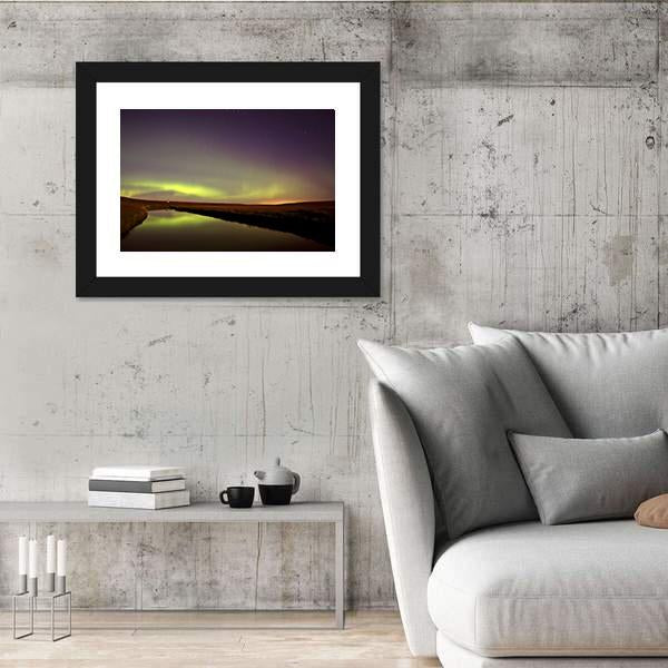 Northern Lights Over Moose Jaw River Canvas Wall Art-3 Horizontal-Gallery Wrap-25" x 16"-Tiaracle