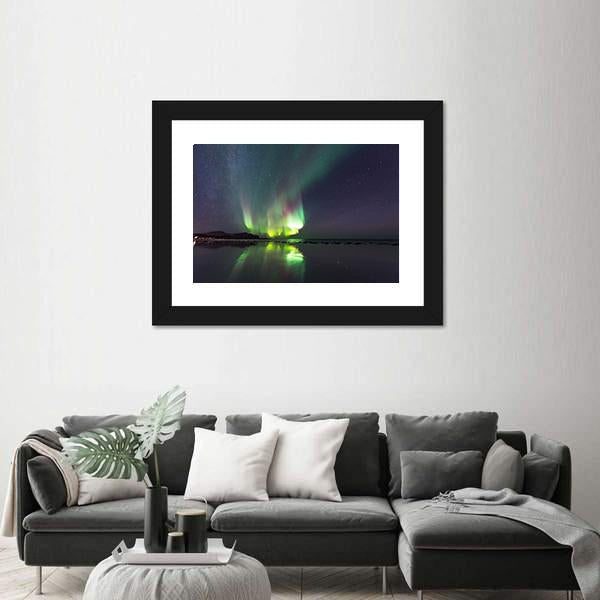 Northern Lights Over Skagsanden Beach Canvas Wall Art-3 Horizontal-Gallery Wrap-25" x 16"-Tiaracle