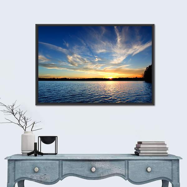 Northern Wisconsin Lake Sunset Canvas Wall Art-1 Piece-Floating Frame-24" x 16"-Tiaracle