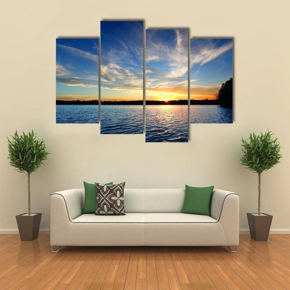 Northern Wisconsin Lake Sunset Canvas Wall Art-4 Pop-Gallery Wrap-50" x 32"-Tiaracle