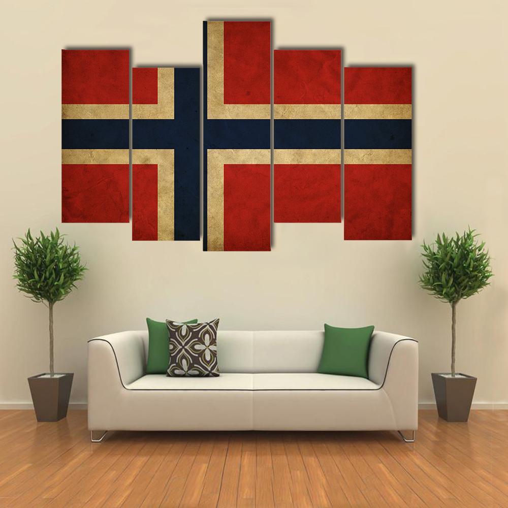 Grunge Norway Flag Canvas Wall Art-5 Pop-Gallery Wrap-47" x 32"-Tiaracle