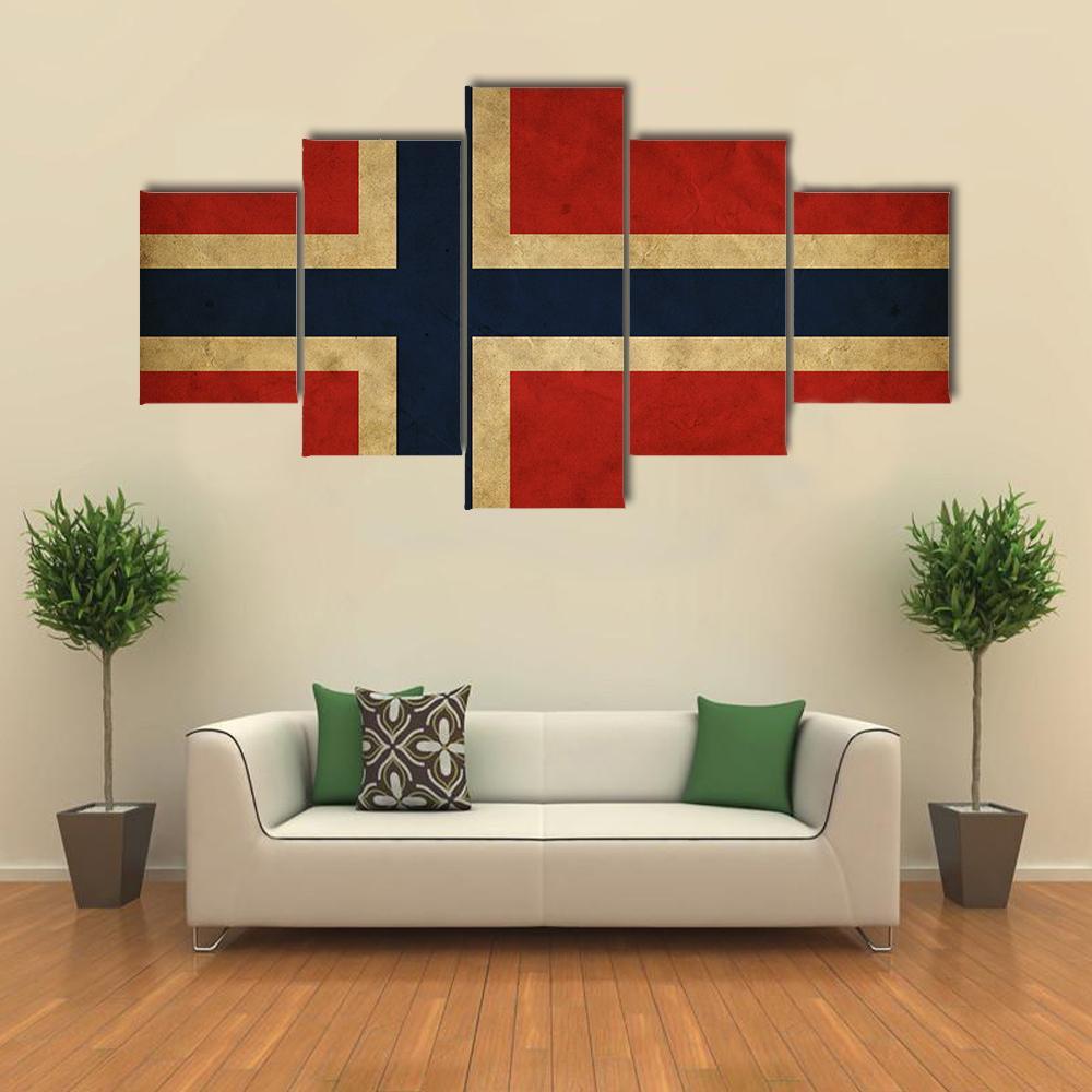 Grunge Norway Flag Canvas Wall Art-5 Star-Gallery Wrap-62" x 32"-Tiaracle
