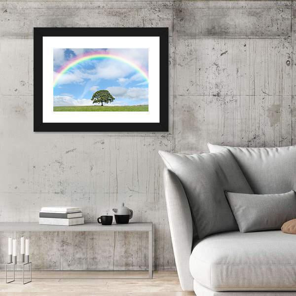 Oak Tree Under Rainbow Canvas Wall Art-3 Horizontal-Gallery Wrap-25" x 16"-Tiaracle