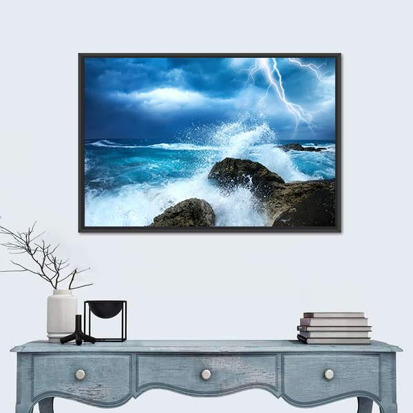 Ocean Storm Canvas Wall Art-1 Piece-Floating Frame-24" x 16"-Tiaracle