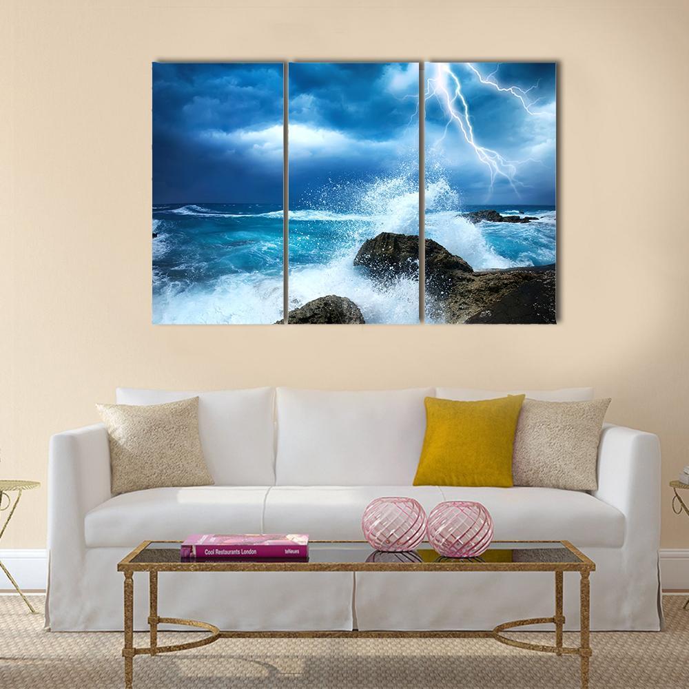 Ocean Storm Canvas Wall Art-3 Horizontal-Gallery Wrap-37" x 24"-Tiaracle