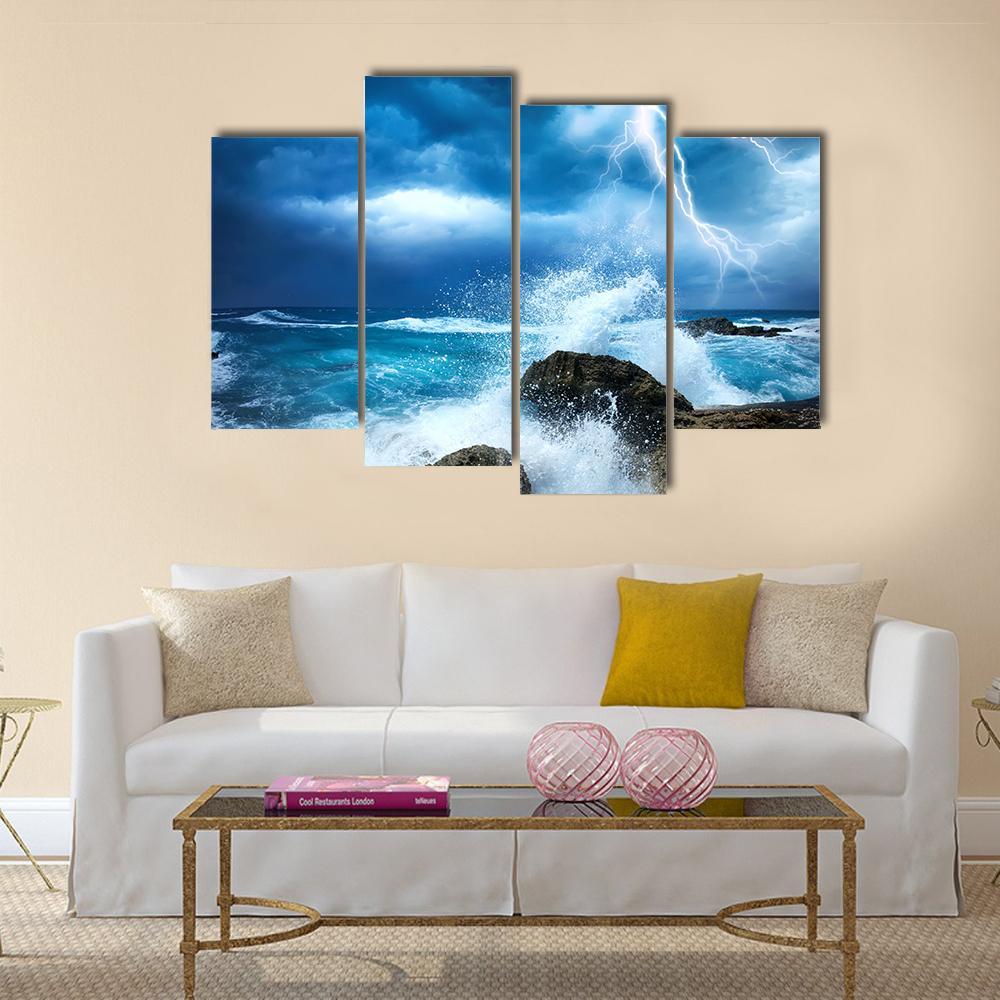 Ocean Storm Canvas Wall Art-4 Pop-Gallery Wrap-50" x 32"-Tiaracle