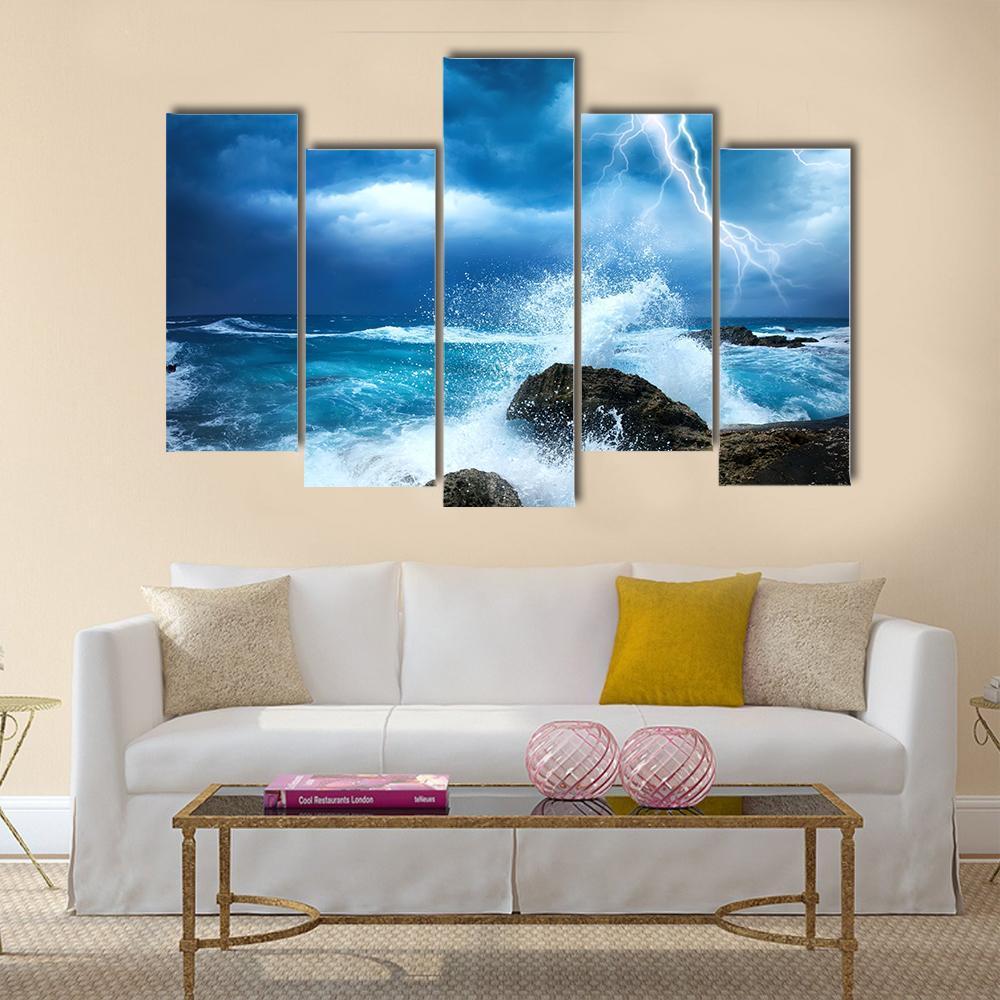 Ocean Storm Canvas Wall Art-5 Pop-Gallery Wrap-47" x 32"-Tiaracle