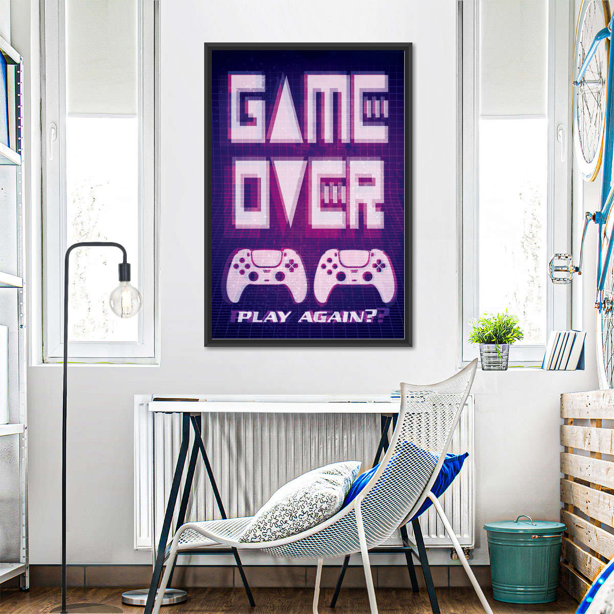 Game Over Play Again Sign Sign Wall Art