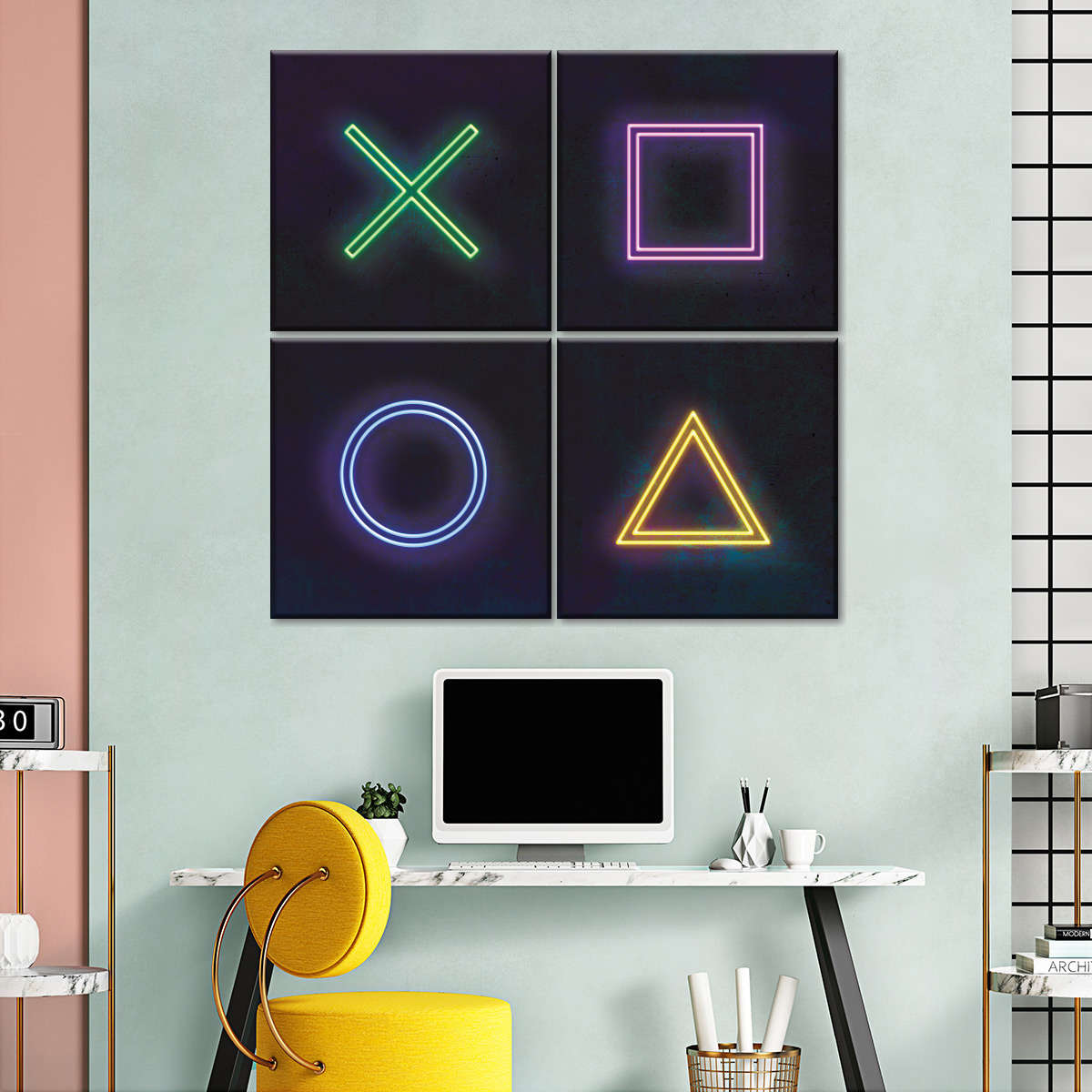Neon PlayStation Icons Wandkunst