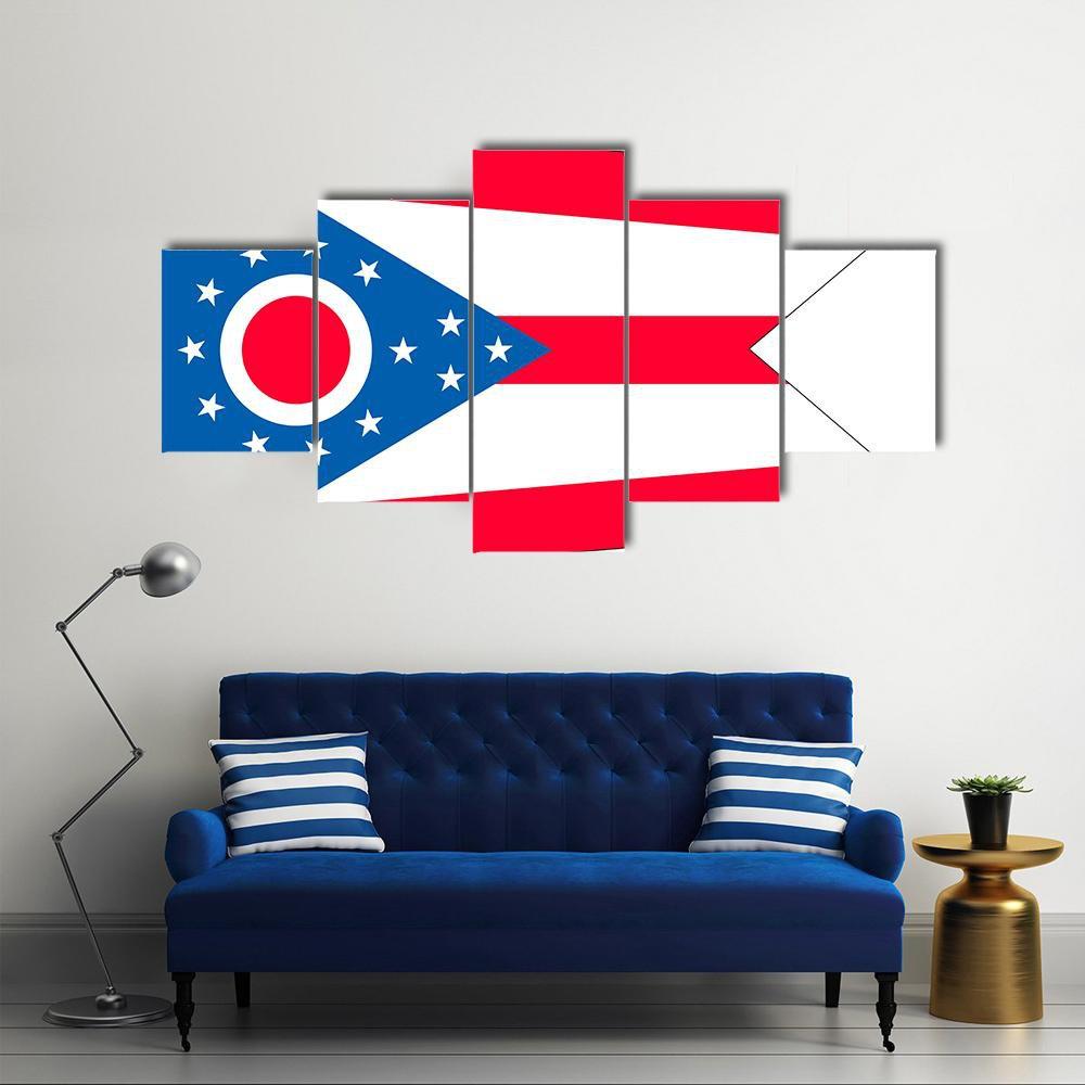 Ohio State Flag Canvas Wall Art-5 Star-Gallery Wrap-62" x 32"-Tiaracle
