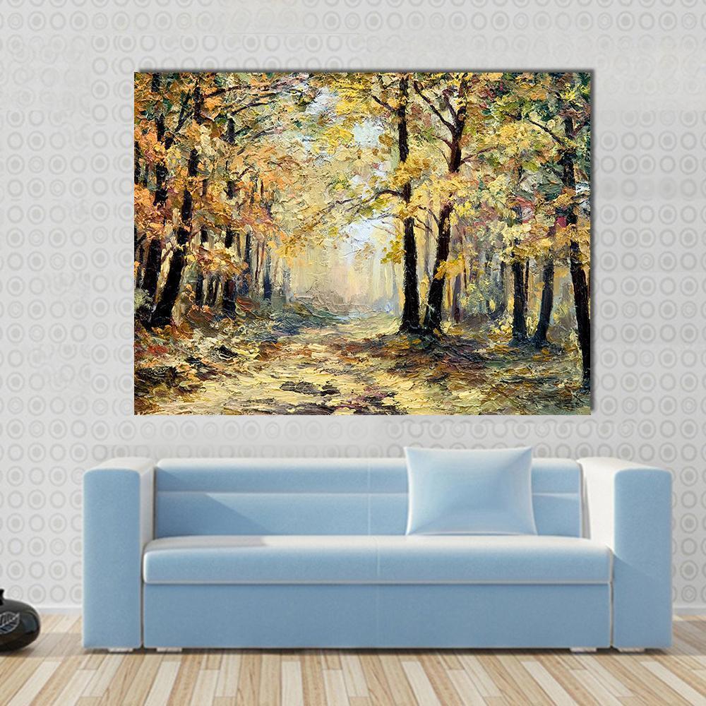 Autumn Forest Abstract Canvas Wall Art-1 Piece-Gallery Wrap-48" x 32"-Tiaracle