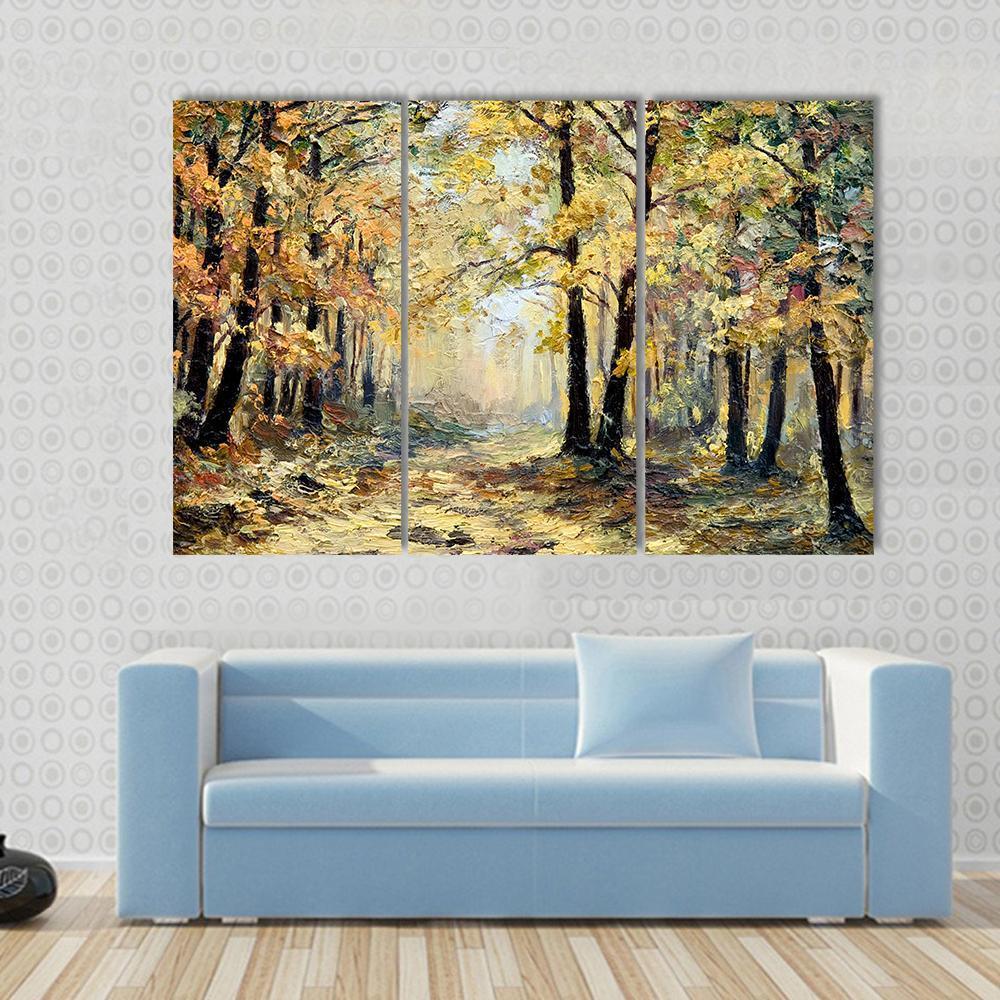 Autumn Forest Abstract Canvas Wall Art-3 Horizontal-Gallery Wrap-37" x 24"-Tiaracle