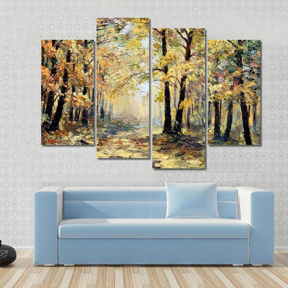 Autumn Forest Abstract Canvas Wall Art-4 Pop-Gallery Wrap-50" x 32"-Tiaracle