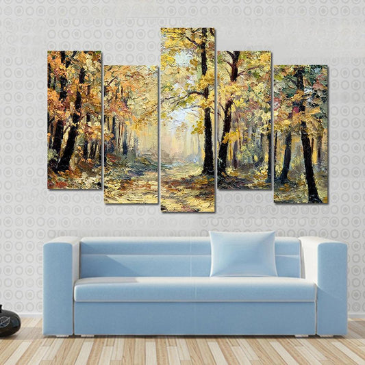 Autumn Forest Abstract Canvas Wall Art-5 Pop-Gallery Wrap-47" x 32"-Tiaracle