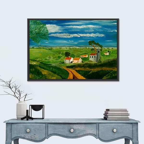 Oil Painting Of Village Canvas Wall Art-1 Piece-Floating Frame-24" x 16"-Tiaracle