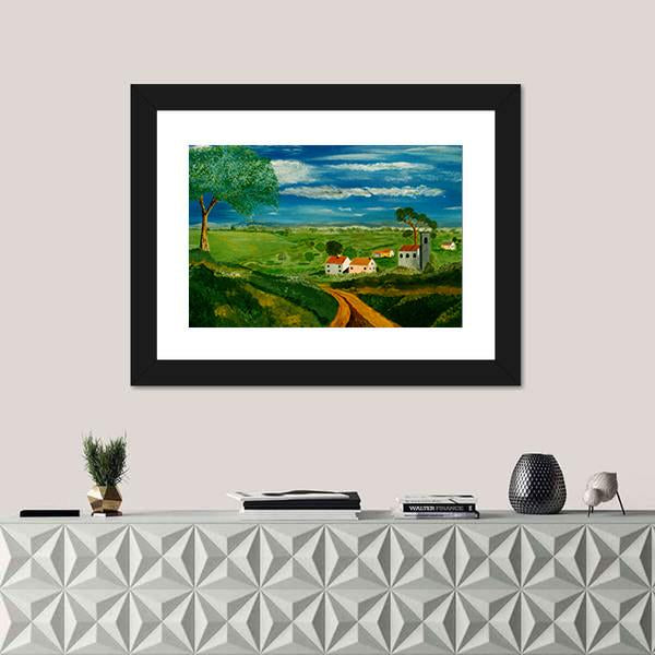 Oil Painting Of Village Canvas Wall Art-1 Piece-Framed Print-20" x 16"-Tiaracle