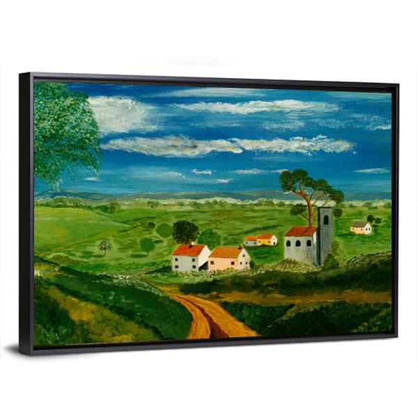 Oil Painting Of Village Canvas Wall Art-3 Horizontal-Gallery Wrap-25" x 16"-Tiaracle