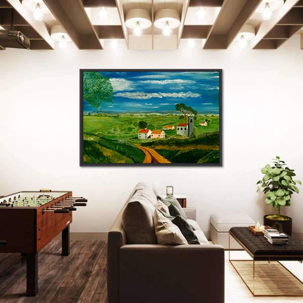 Oil Painting Of Village Canvas Wall Art-3 Horizontal-Gallery Wrap-25" x 16"-Tiaracle