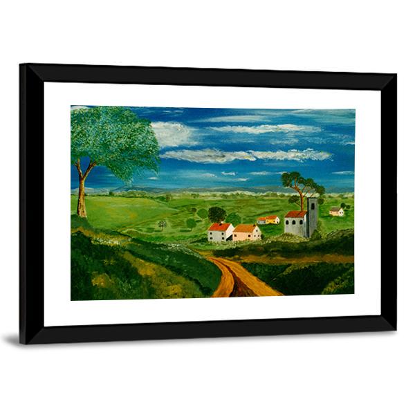 Oil Painting Of Village Canvas Wall Art-3 Horizontal-Gallery Wrap-25" x 16"-Tiaracle