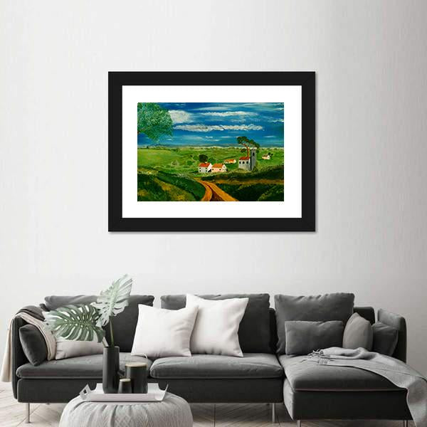 Oil Painting Of Village Canvas Wall Art-3 Horizontal-Gallery Wrap-25" x 16"-Tiaracle