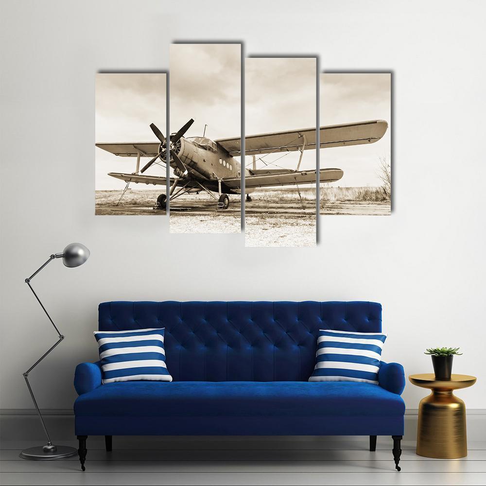 Old Airplane Canvas Wall Art-4 Pop-Gallery Wrap-50" x 32"-Tiaracle