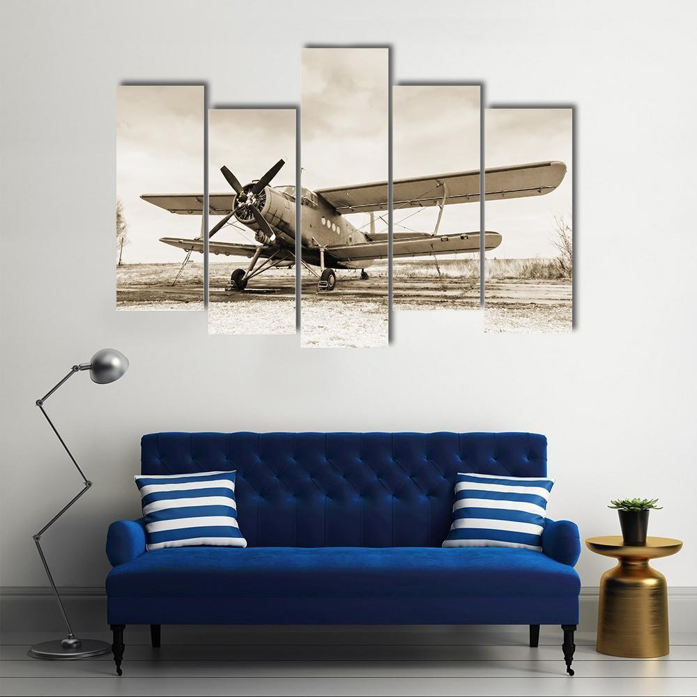 Old Airplane Canvas Wall Art-5 Pop-Gallery Wrap-47" x 32"-Tiaracle