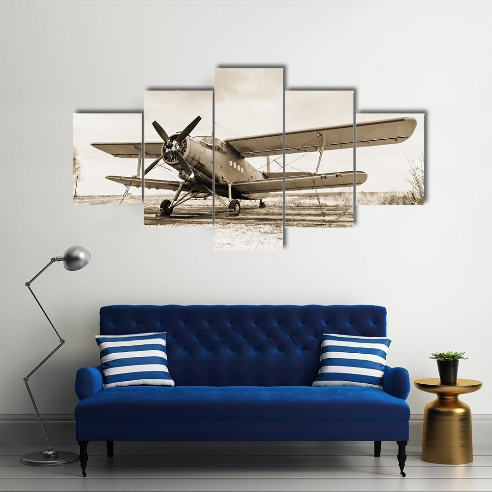 Old Airplane Canvas Wall Art-5 Star-Gallery Wrap-62" x 32"-Tiaracle