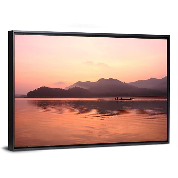 Old Boat In Lake Canvas Wall Art-3 Horizontal-Gallery Wrap-25" x 16"-Tiaracle