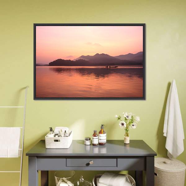 Old Boat In Lake Canvas Wall Art-1 Piece-Floating Frame-24" x 16"-Tiaracle