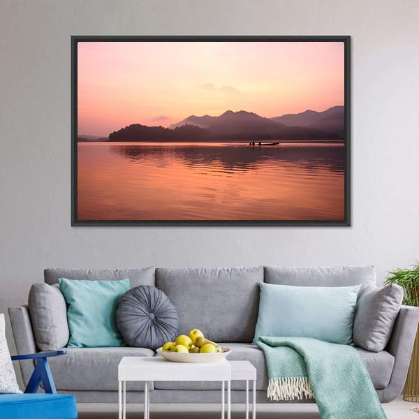 Old Boat In Lake Canvas Wall Art-3 Horizontal-Gallery Wrap-25" x 16"-Tiaracle