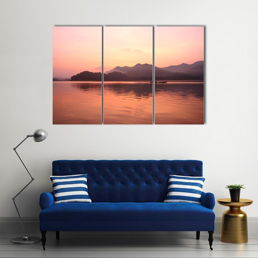 Old Boat In Lake Canvas Wall Art-3 Horizontal-Gallery Wrap-37" x 24"-Tiaracle