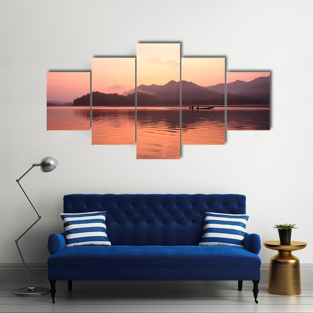 Old Boat In Lake Canvas Wall Art-5 Star-Gallery Wrap-62" x 32"-Tiaracle