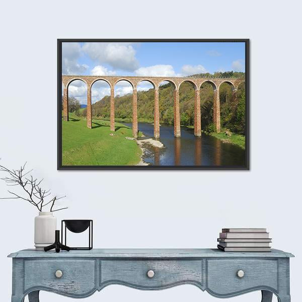 Old Bridge Over River Tweed Canvas Wall Art-1 Piece-Floating Frame-24" x 16"-Tiaracle