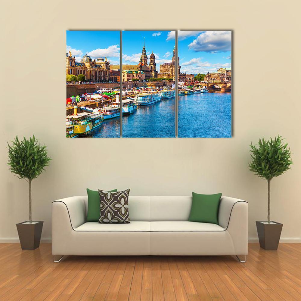 Old Town With Elbe River Canvas Wall Art-3 Horizontal-Gallery Wrap-37" x 24"-Tiaracle