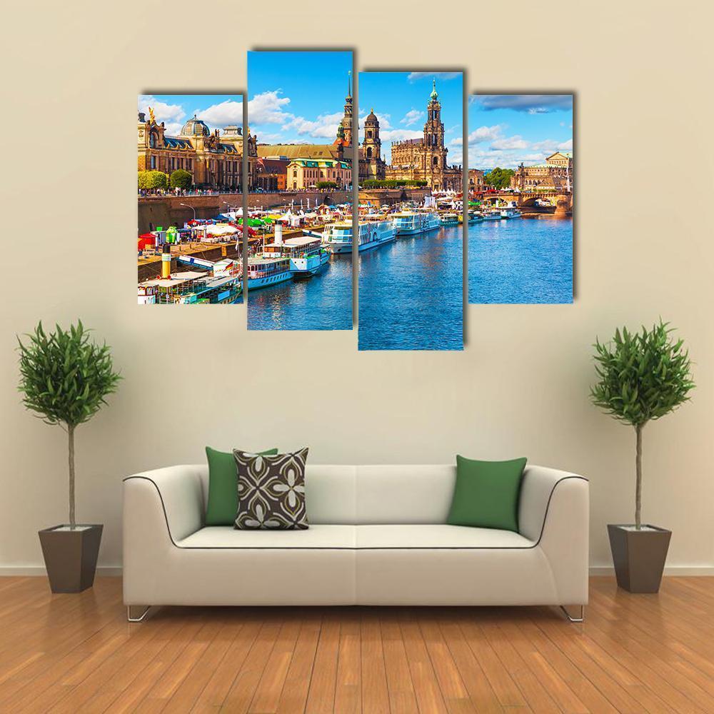 Old Town With Elbe River Canvas Wall Art-4 Pop-Gallery Wrap-50" x 32"-Tiaracle