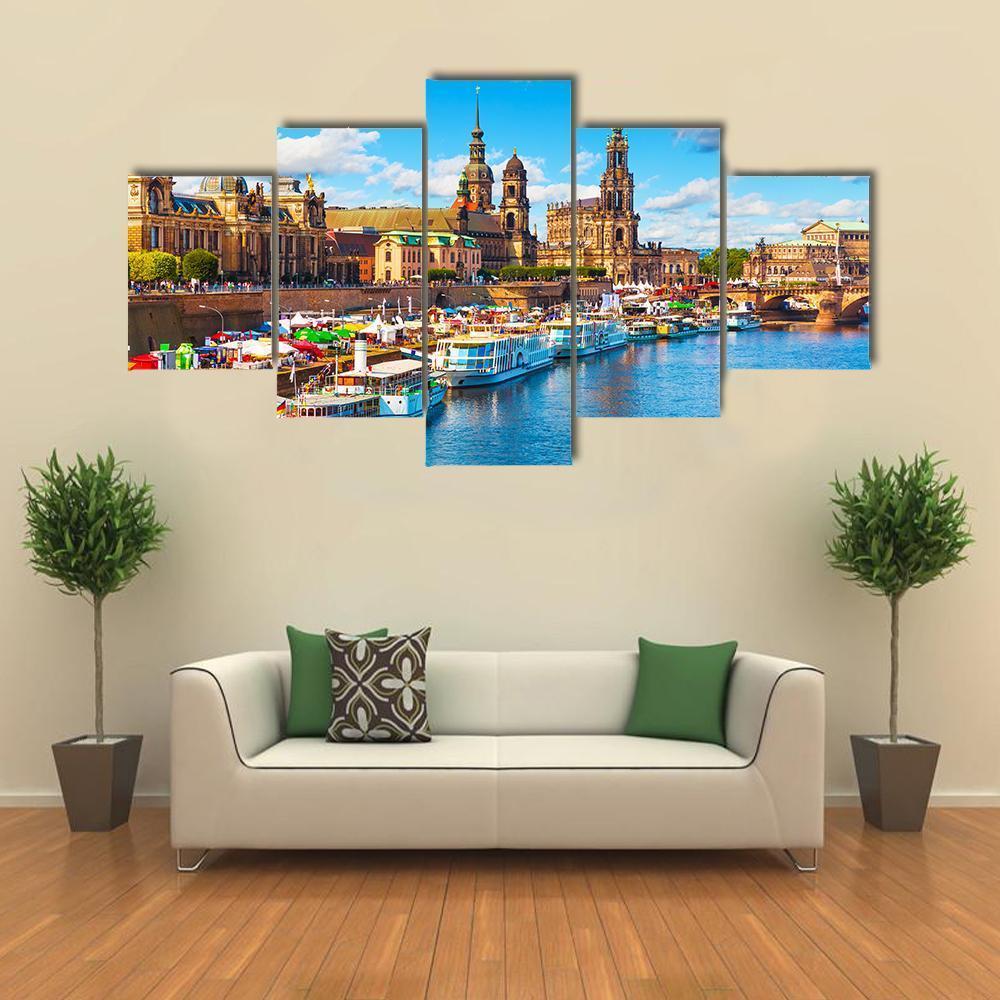 Old Town With Elbe River Canvas Wall Art-5 Star-Gallery Wrap-62" x 32"-Tiaracle