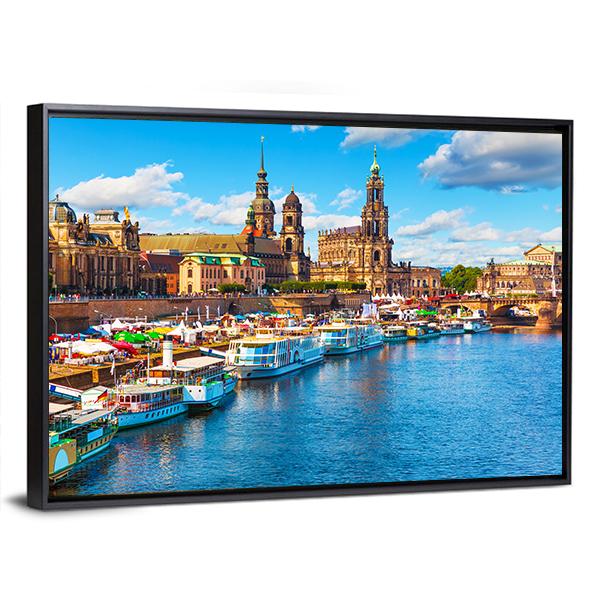 Old Town With Elbe River Canvas Wall Art-3 Horizontal-Gallery Wrap-25" x 16"-Tiaracle