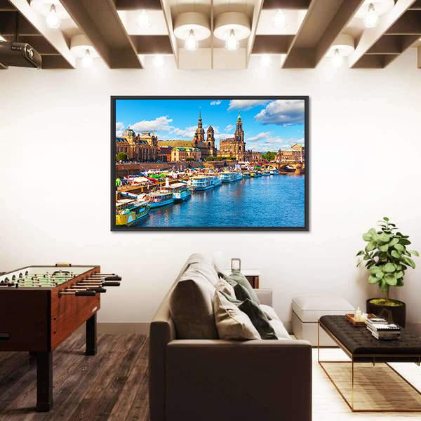 Old Town With Elbe River Canvas Wall Art-3 Horizontal-Gallery Wrap-25" x 16"-Tiaracle